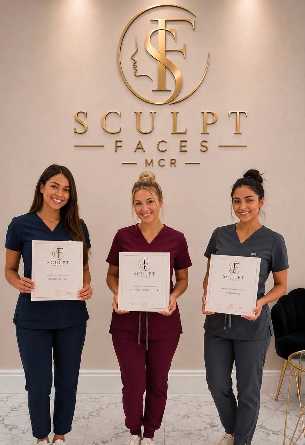 Sculpt Faces Academy students celebrating course completion